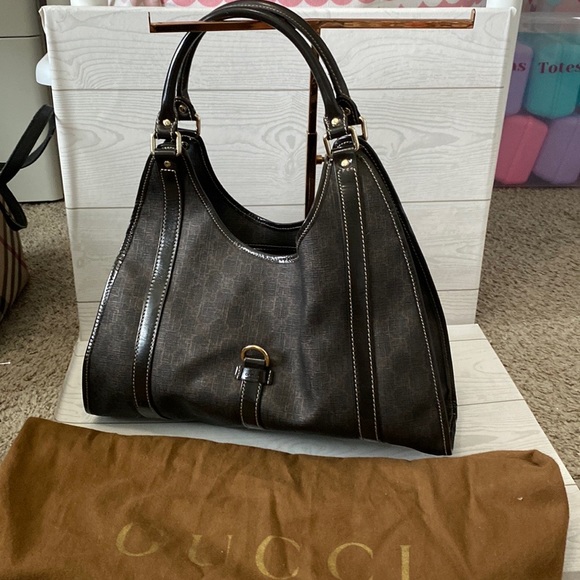 Gucci hobo brown shoulder bag silver hardware coated canvas Joy Bardot - Picture 13 of 14